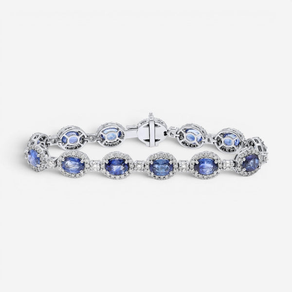 Diana M. Jewels 18K White Gold Sapphire & Diamond Link Bracelet DBR2897