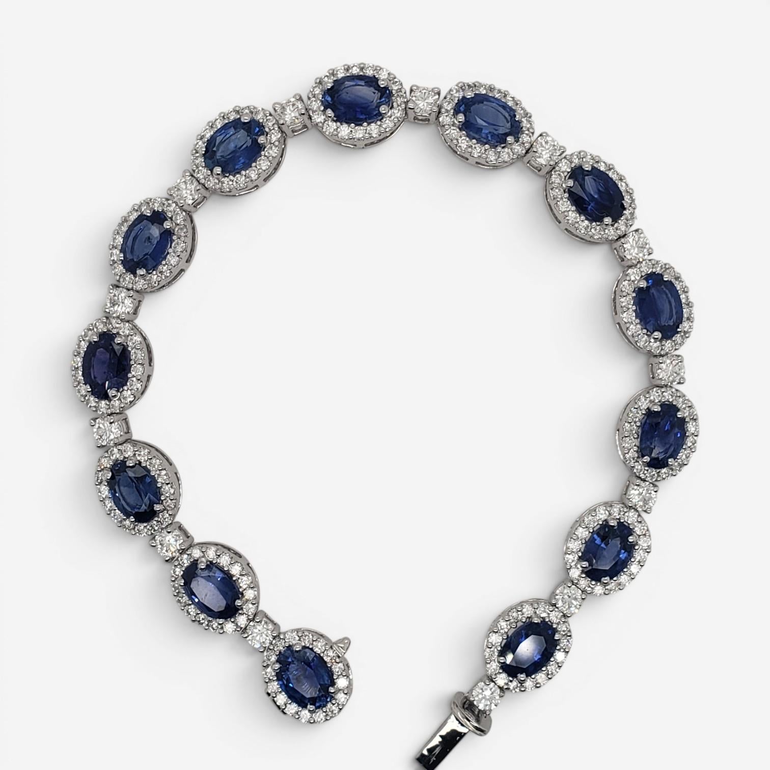 Diana M. Jewels 18K White Gold Sapphire & Diamond Link Bracelet DBR2897