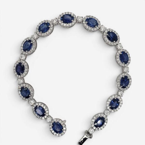 Diana M. Jewels 18K White Gold Sapphire & Diamond Link Bracelet DBR2897