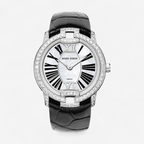 Roger Dubuis Velvet 18K White Gold Diamond Automatic Ladies Watch DBVE0021_Blk_lthr