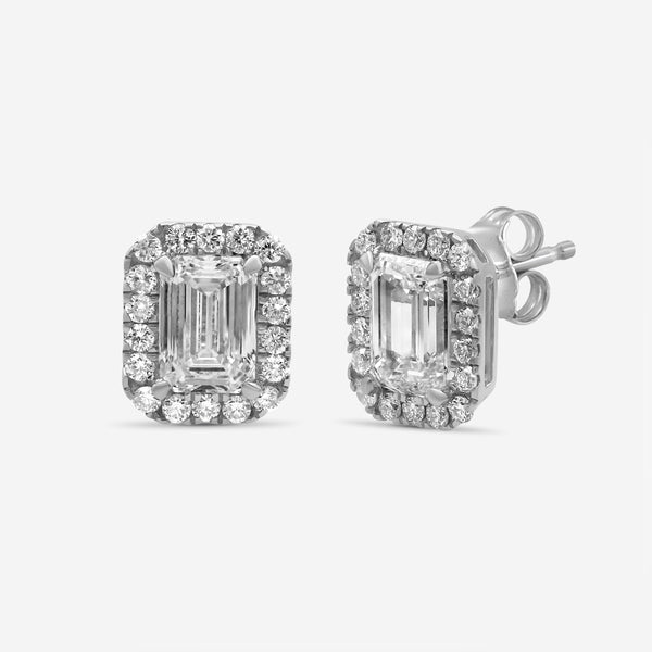 Ina Mar 14K White Gold Emerald and Round Cut IGI Certified Lab Grown Diamond 2.25 ct.twd. Halo Stud Earrings DE-10453