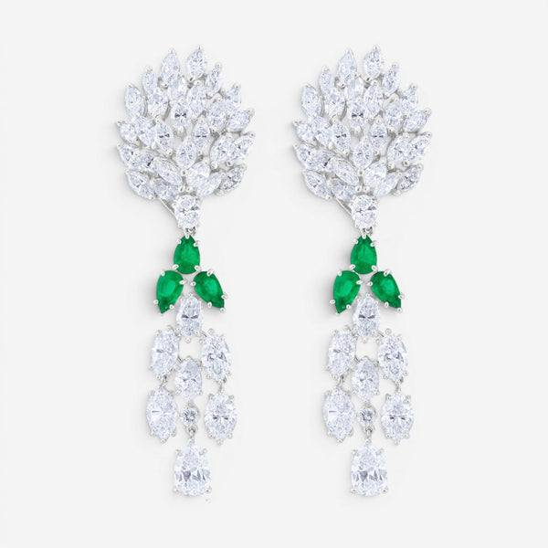 Diana M. Jewels 18K White Gold Emerald & Diamond Chandelier Earrings DEA2419
