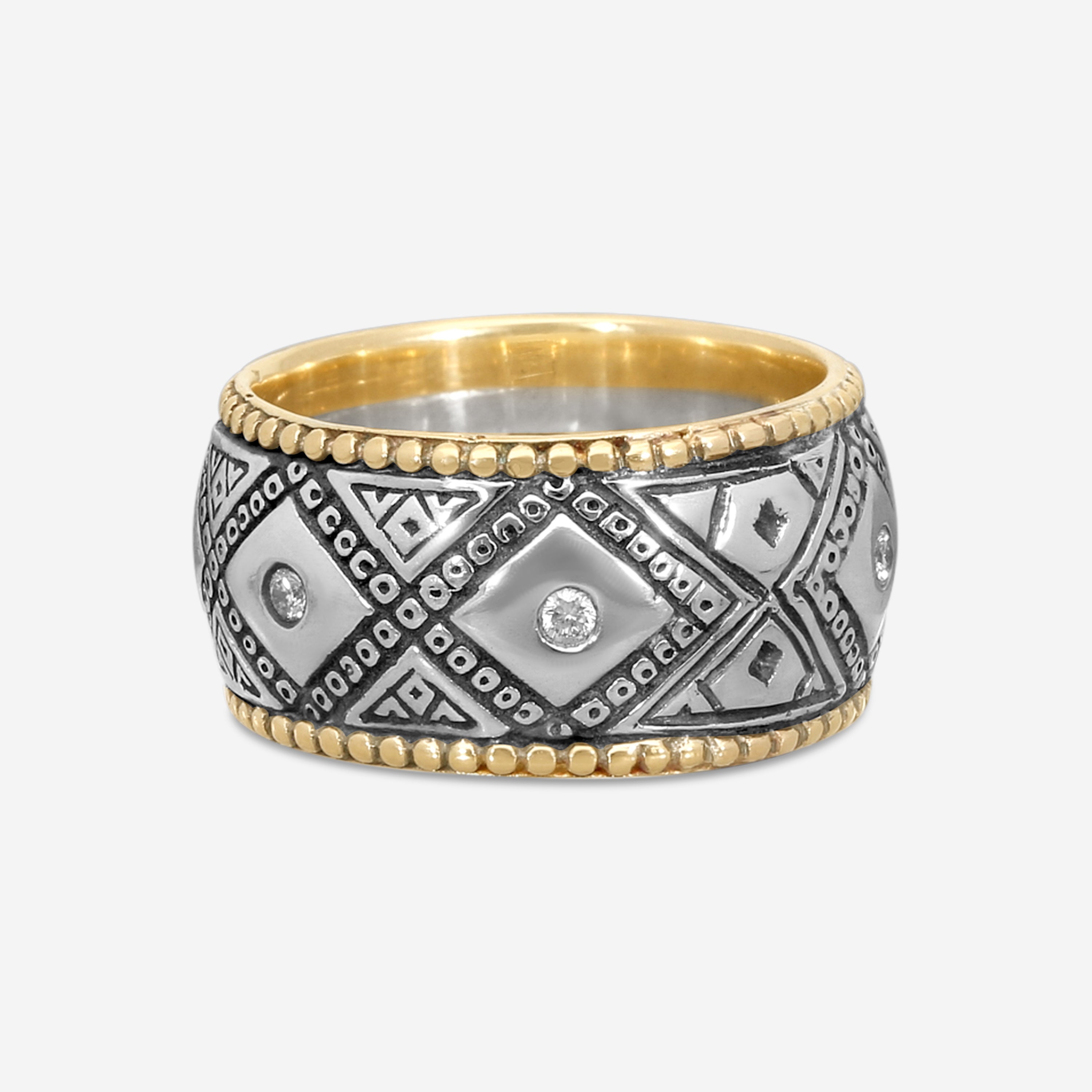 Konstantino Sterling Silver & 18K Yellow Gold Diamond Band Ring Sz. 9 DKJ335-109