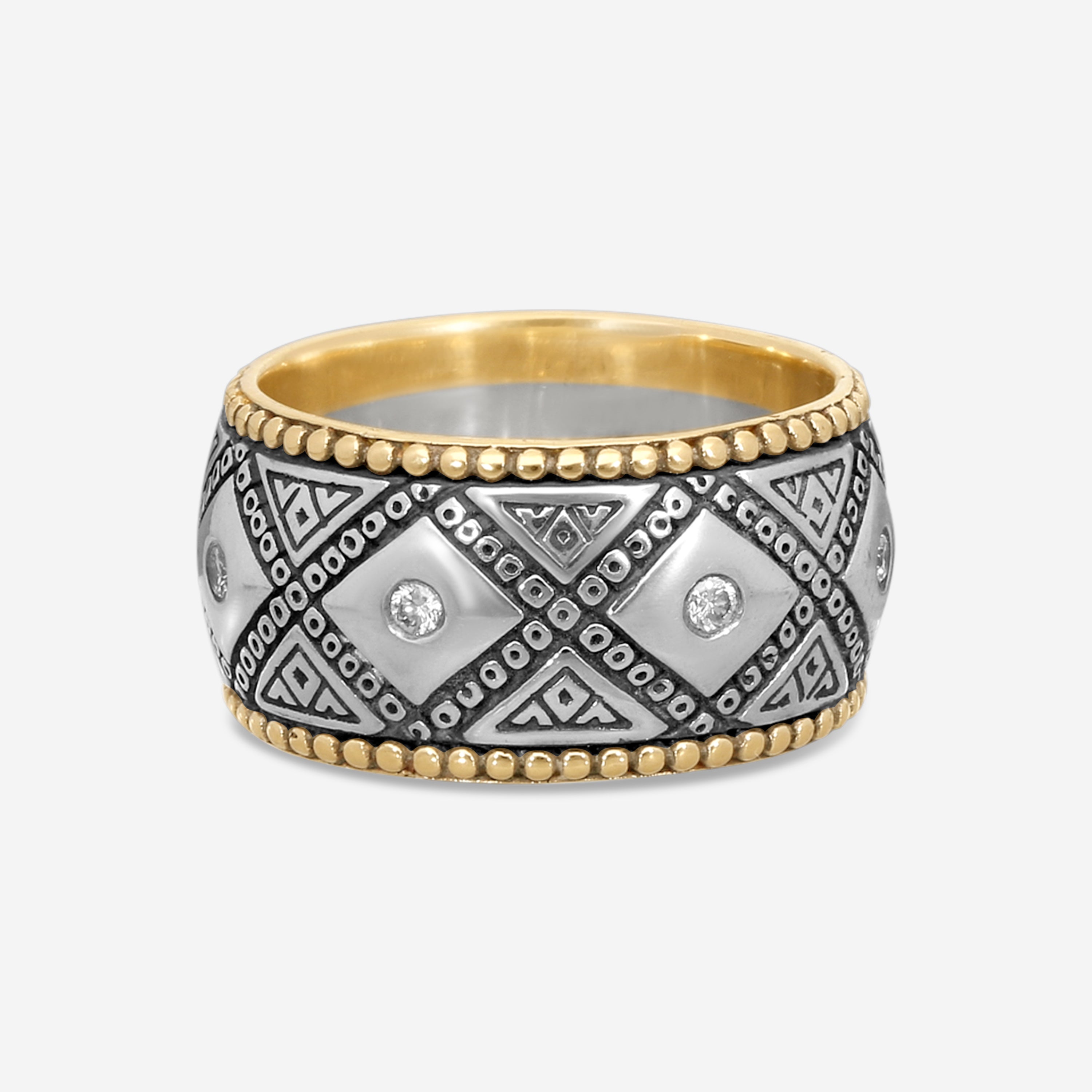 Konstantino Sterling Silver & 18K Yellow Gold Diamond Band Ring Sz. 9 DKJ335-109
