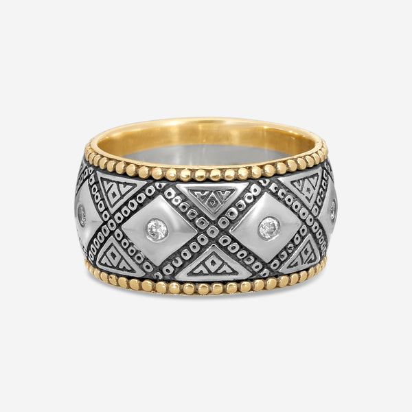 Konstantino Sterling Silver & 18K Yellow Gold Diamond Band Ring Sz. 9 DKJ335-109