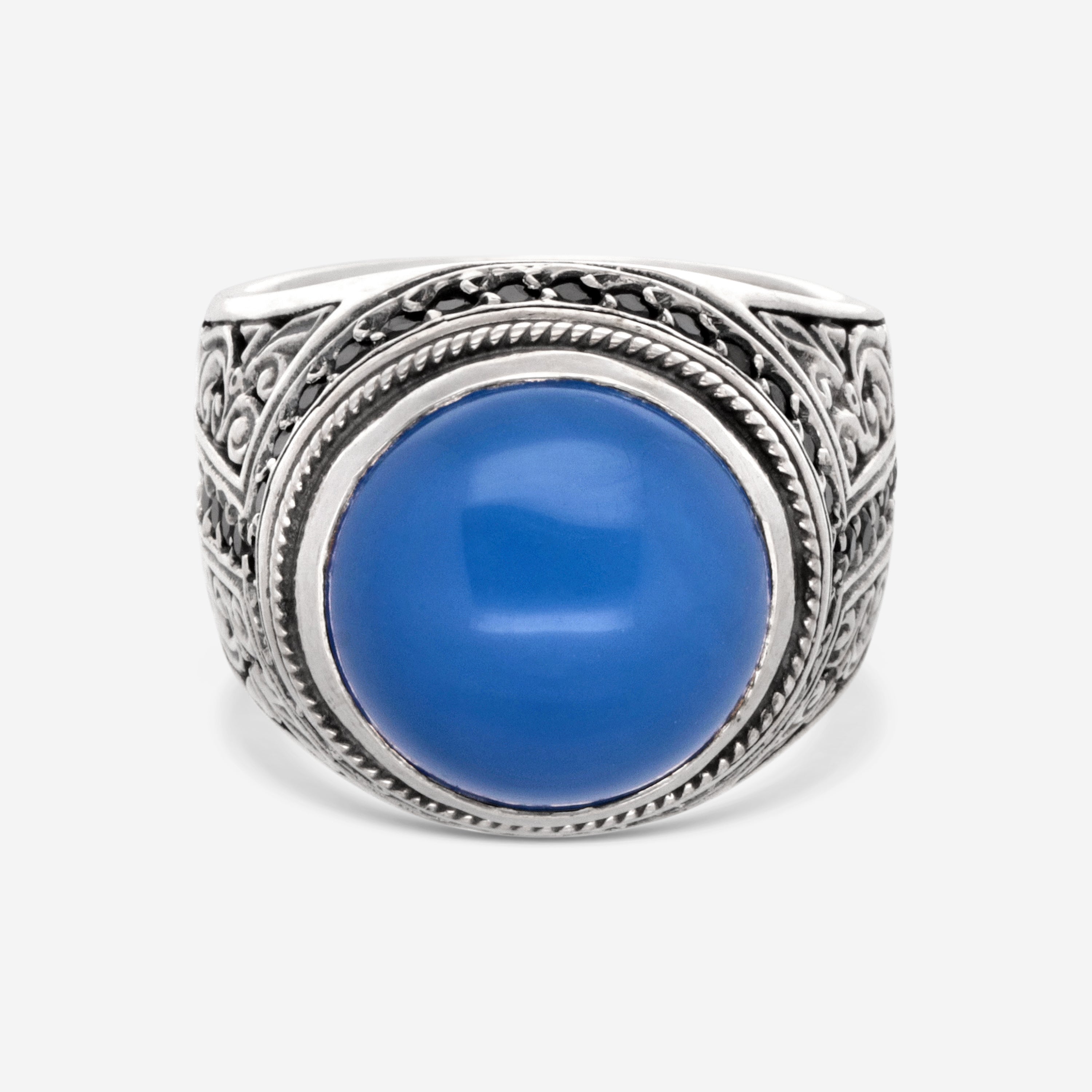 Konstantino Sterling Silver Blue Agate & Black Spinel Ring DKJ479-296