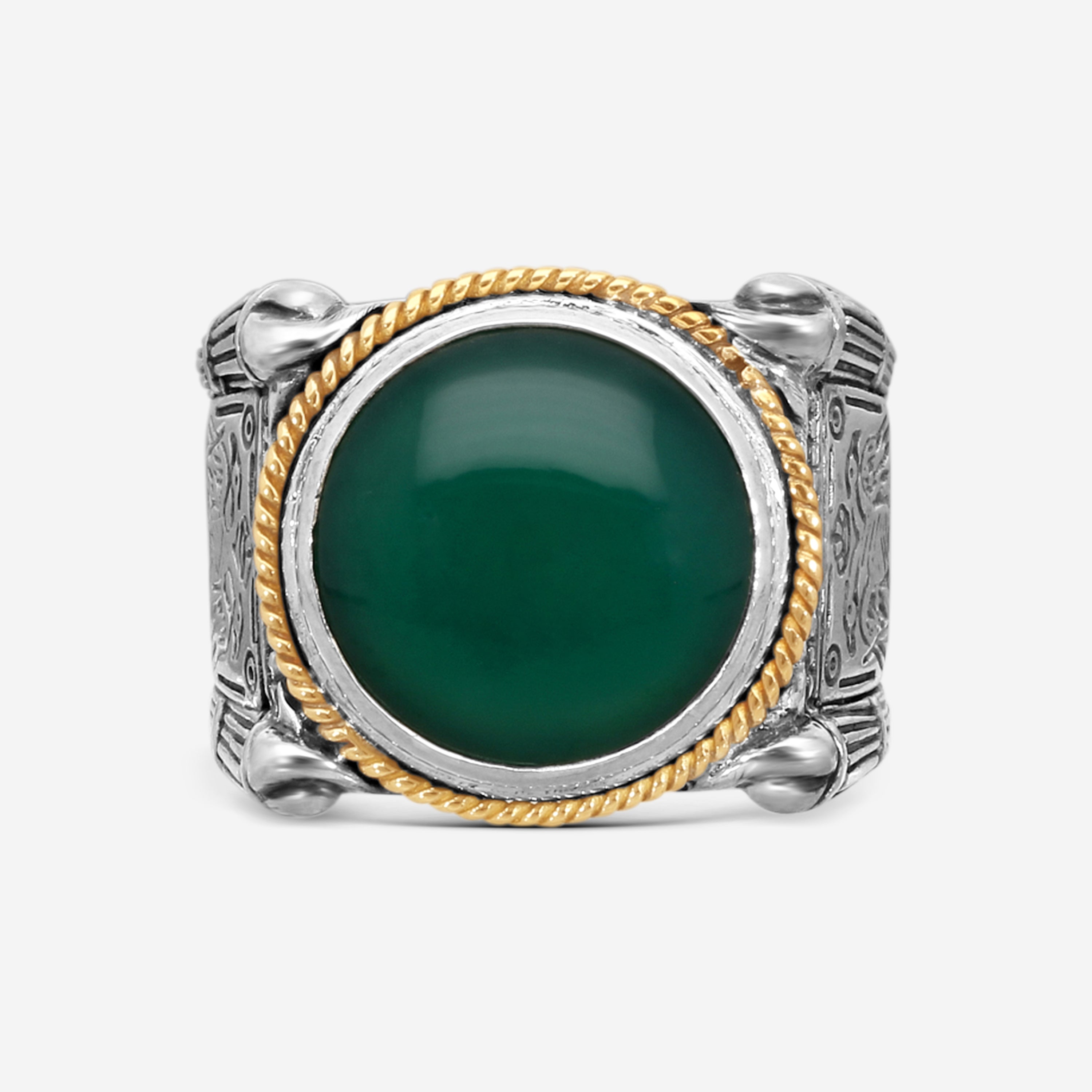 Konstantino Sterling Silver & 18K Yellow Gold Green Agate Ring Sz. 10 DKJ630-100
