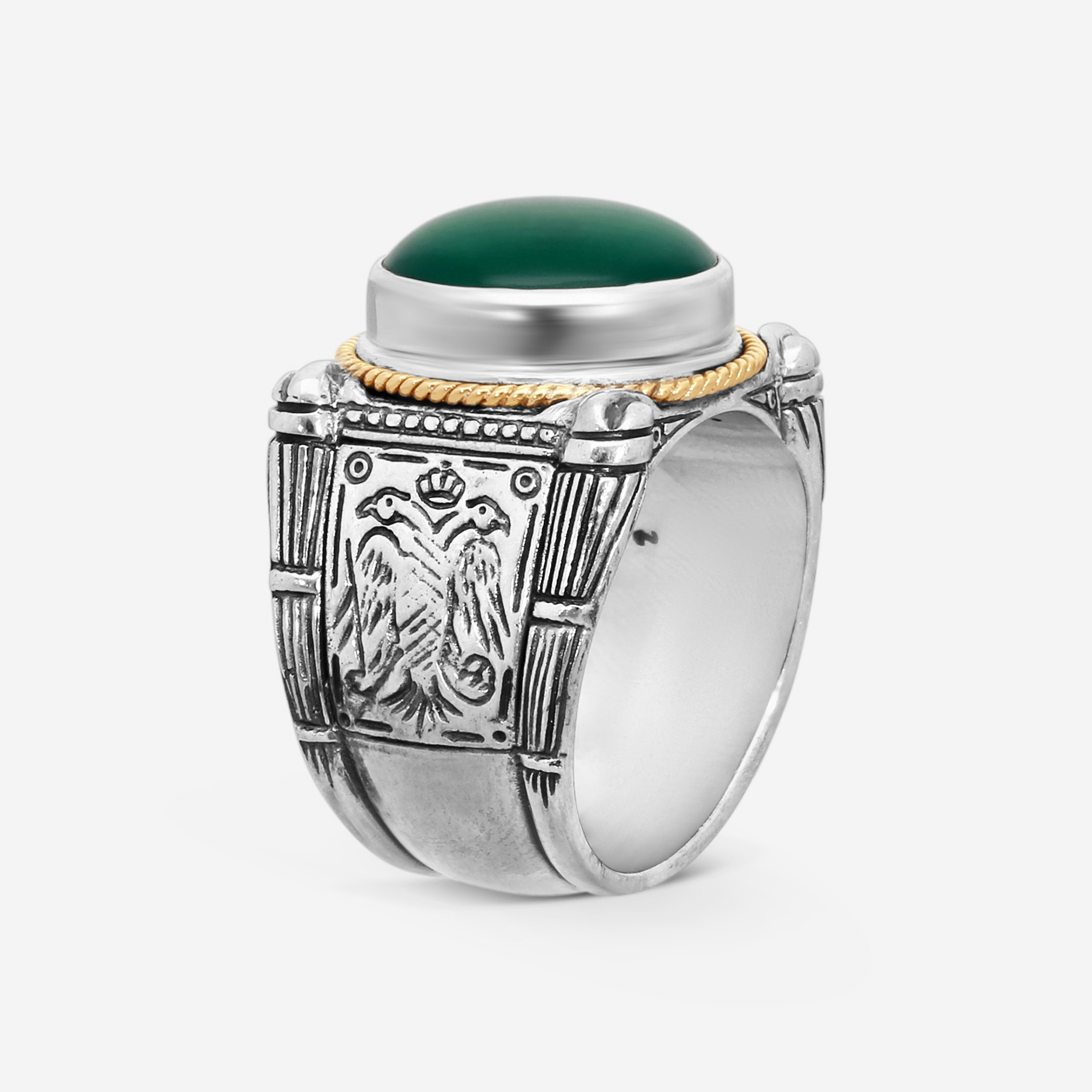 Konstantino Sterling Silver & 18K Yellow Gold Green Agate Ring Sz. 10 DKJ630-100