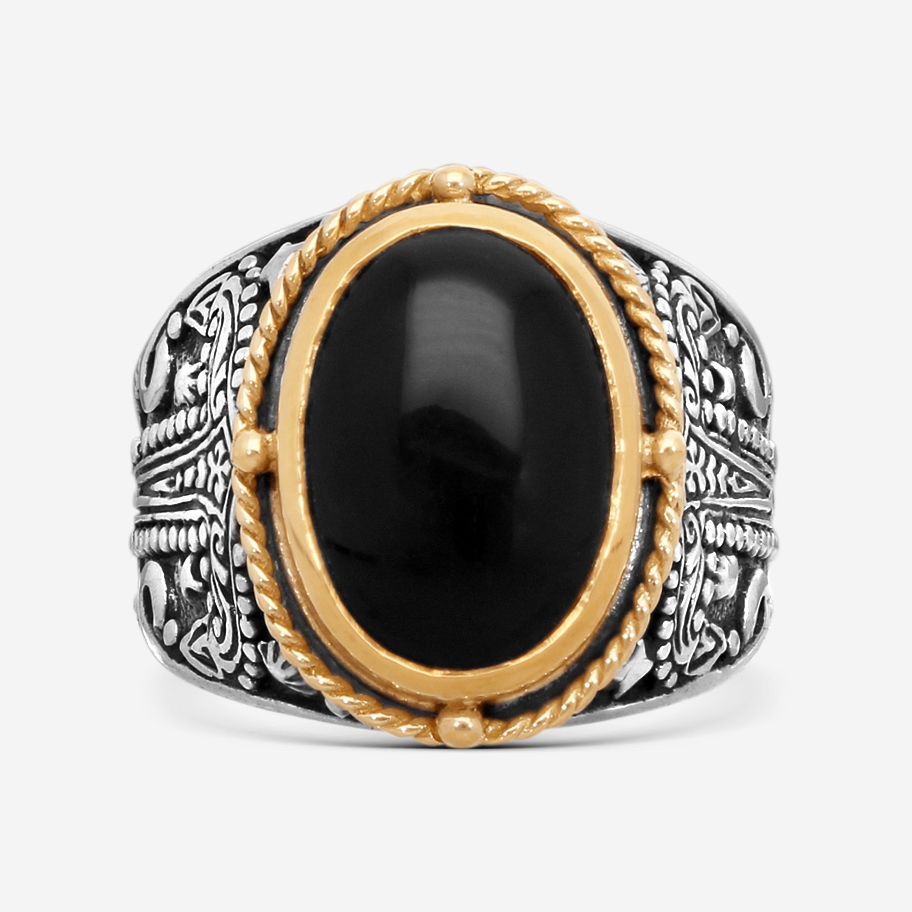 Konstantino Onyx Sterling Silver & 18K Yellow Gold Ring Sz. 12 DKJ632-120