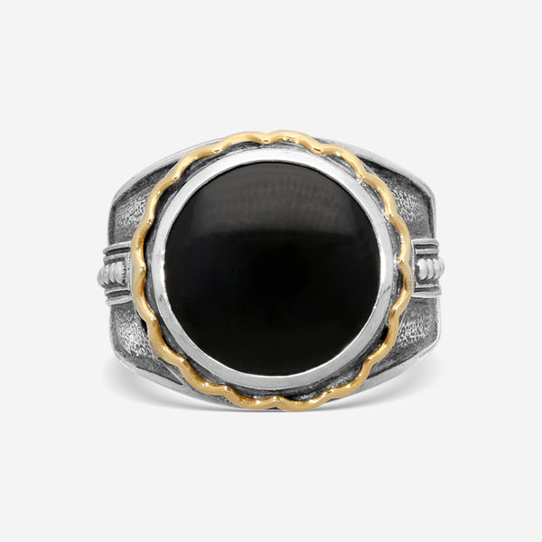 Konstantino Onyx Sterling Silver & 18K Yellow Gold Ring Sz. 10 DKJ637-120