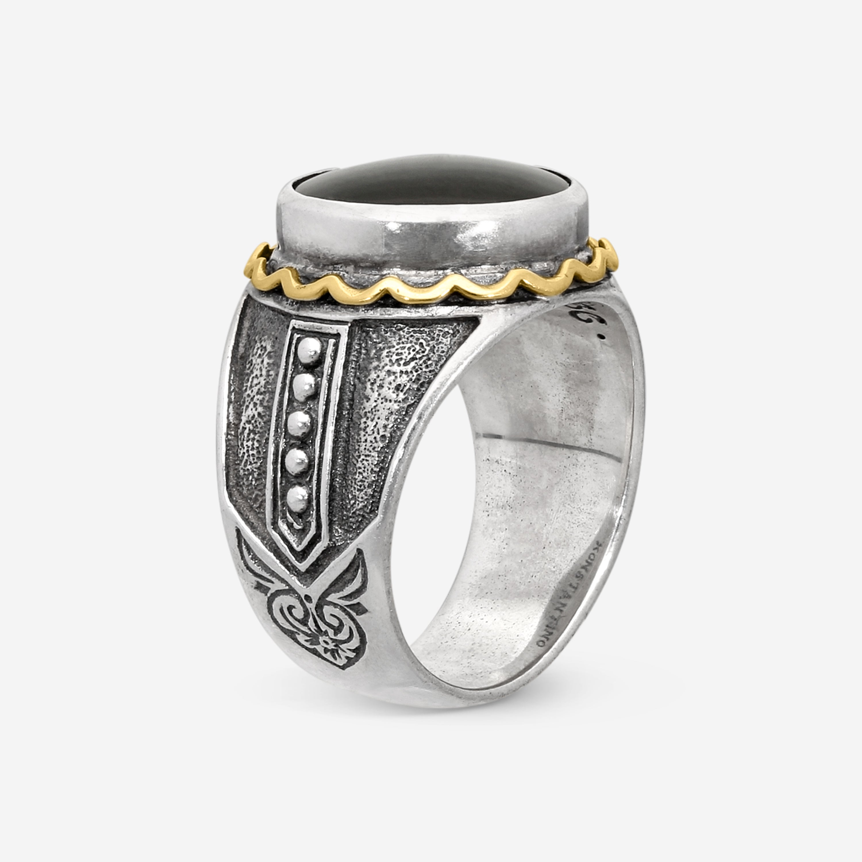 Konstantino Onyx Sterling Silver & 18K Yellow Gold Ring Sz. 10 DKJ637-120