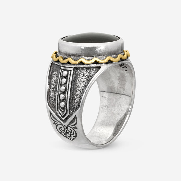 Konstantino Onyx Sterling Silver & 18K Yellow Gold Ring Sz. 10 DKJ637-120