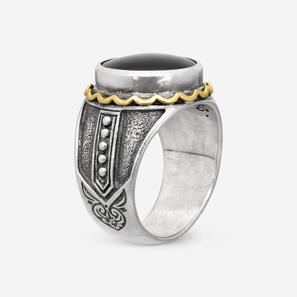 Konstantino Onyx Sterling Silver & 18K Yellow Gold Ring Sz. 10 DKJ637-120