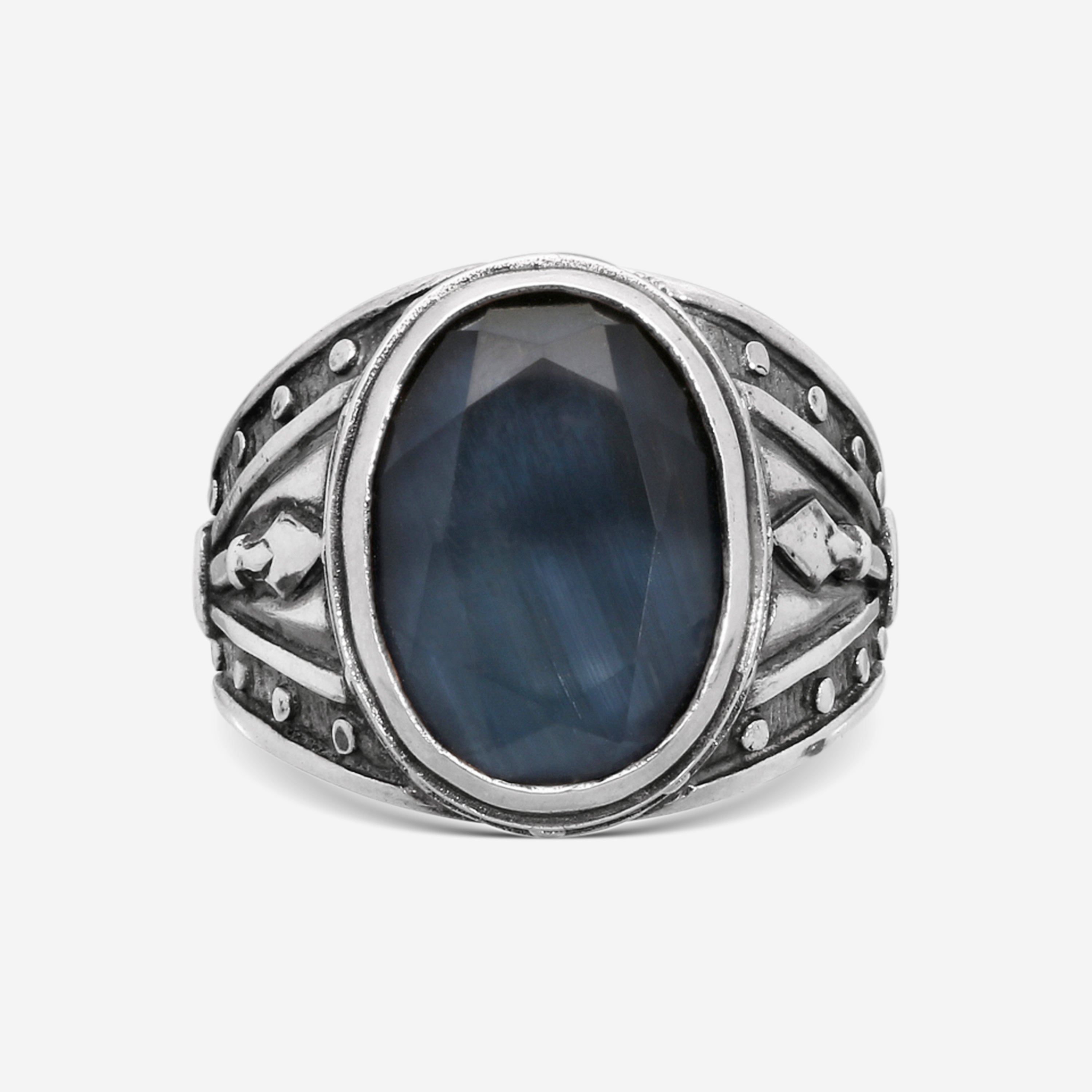 Konstantino Hawk's Eye Sterling Silver Faceted Doublet Ring Sz. 10.5 DKJ752-408-CUT