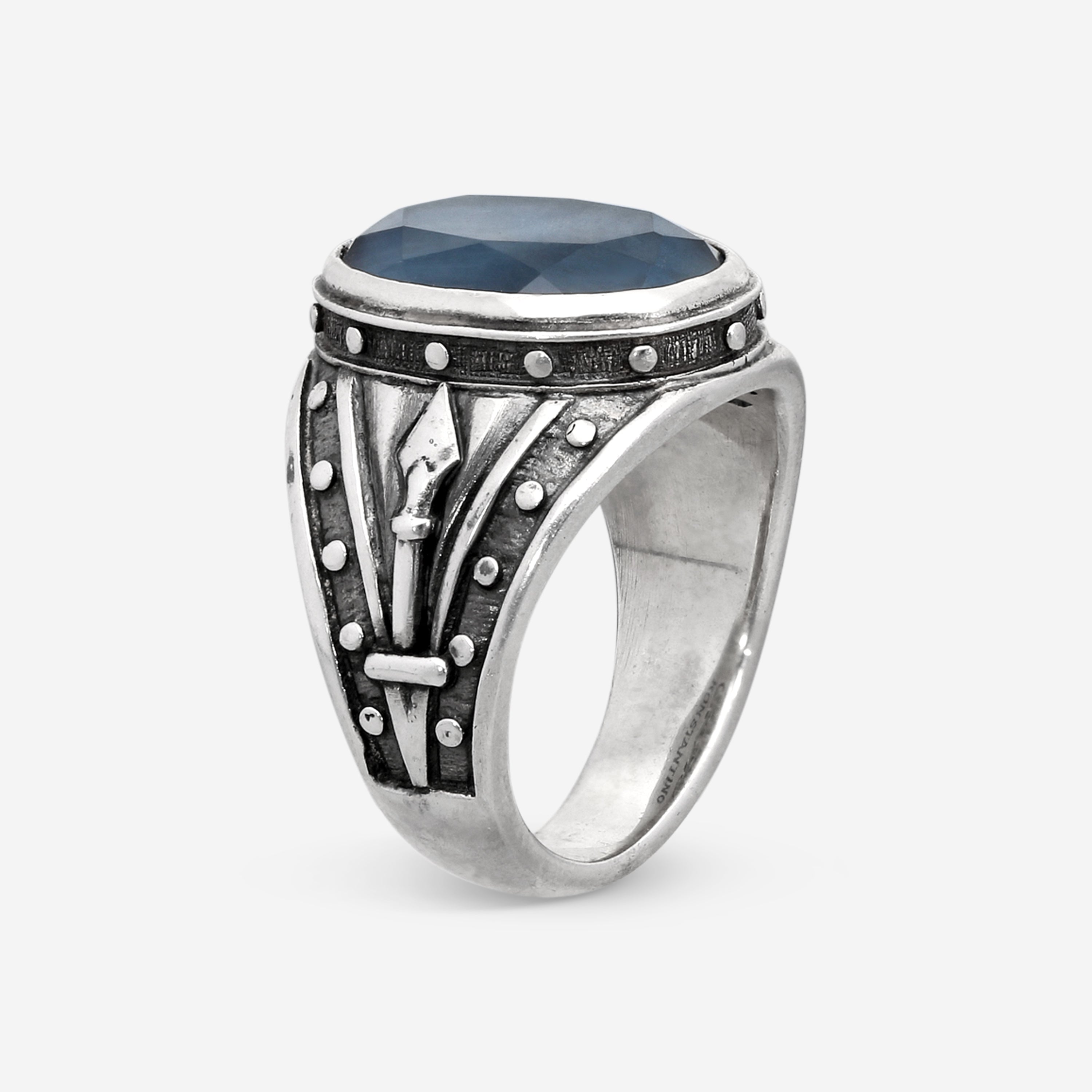 Konstantino Hawk's Eye Sterling Silver Faceted Doublet Ring Sz. 10.5 DKJ752-408-CUT