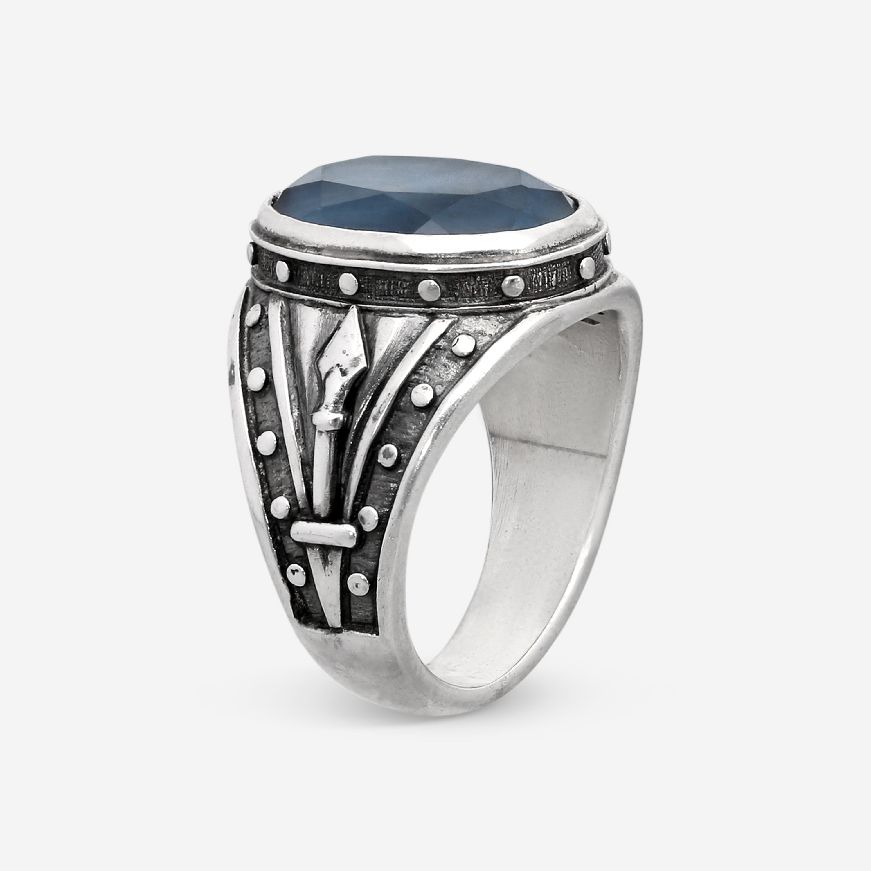 Konstantino Hawk's Eye Sterling Silver Faceted Doublet Ring Sz. 10.5 DKJ752-408-CUT