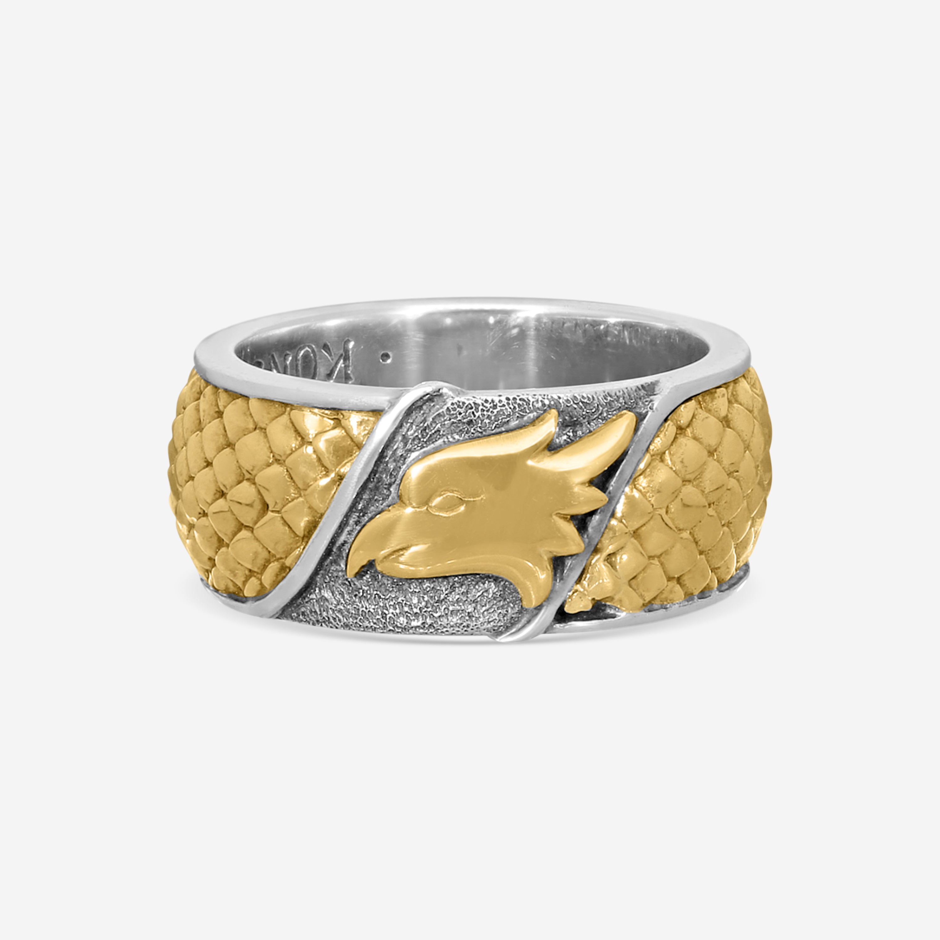 Konstantino Hawk's Eye Sterling Silver & 18K Yellow Gold Doublet Ring Sz. 11 DKJ757-408-CAB