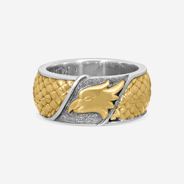 Konstantino Hawk's Eye Sterling Silver & 18K Yellow Gold Doublet Ring Sz. 11 DKJ757-408-CAB