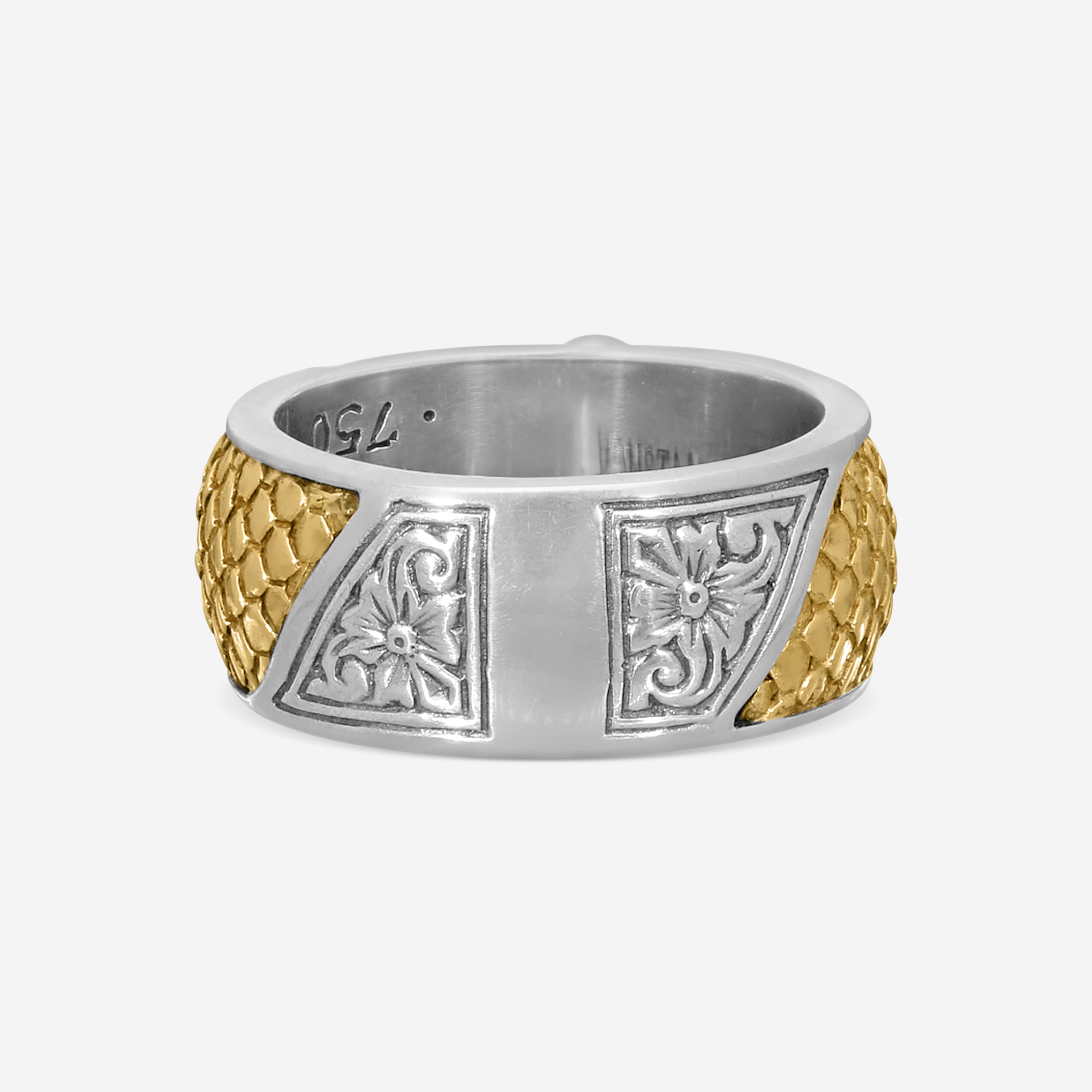 Konstantino Hawk's Eye Sterling Silver & 18K Yellow Gold Doublet Ring Sz. 11 DKJ757-408-CAB