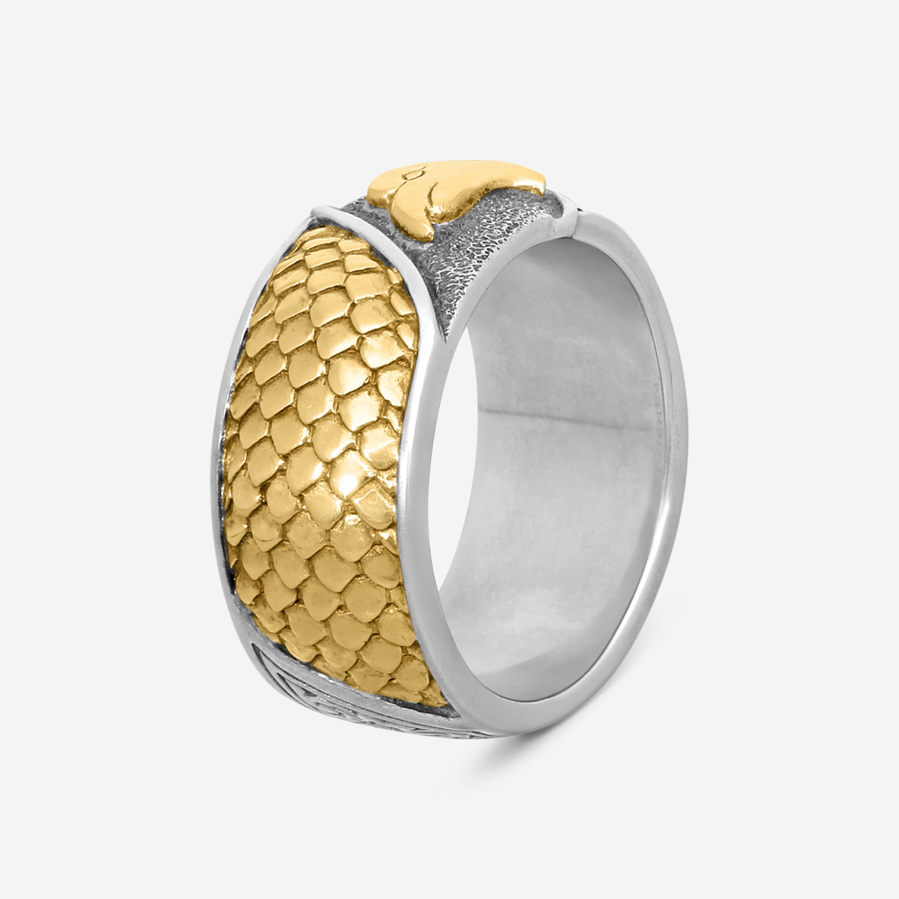 Konstantino Hawk's Eye Sterling Silver & 18K Yellow Gold Doublet Ring Sz. 11 DKJ757-408-CAB