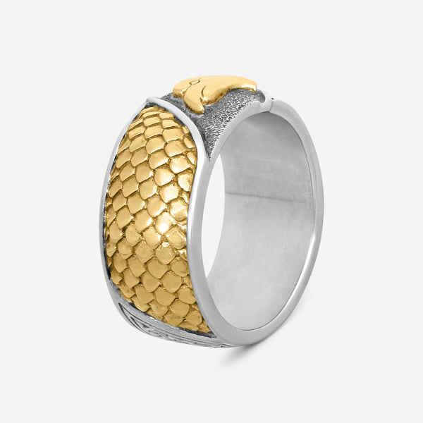 Konstantino Hawk's Eye Sterling Silver & 18K Yellow Gold Doublet Ring Sz. 11 DKJ757-408-CAB