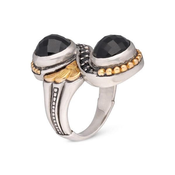 Konstantino Calypso Sterling Silver and 18K Yellow Gold, Onyx and Spinel Ring DKJ838-314