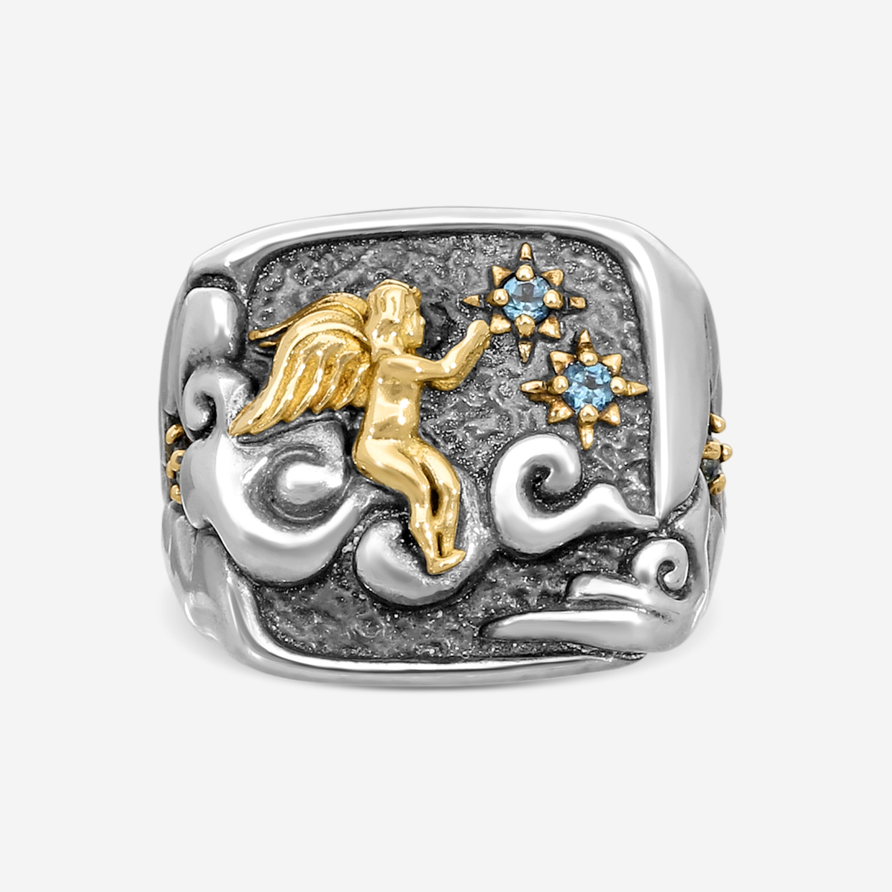 Konstantino Angelic Sterling Silver & 18K Yellow Gold London Blue Topaz Ring Sz. 7 DKJ924-298-S7 - THE SOLIST
