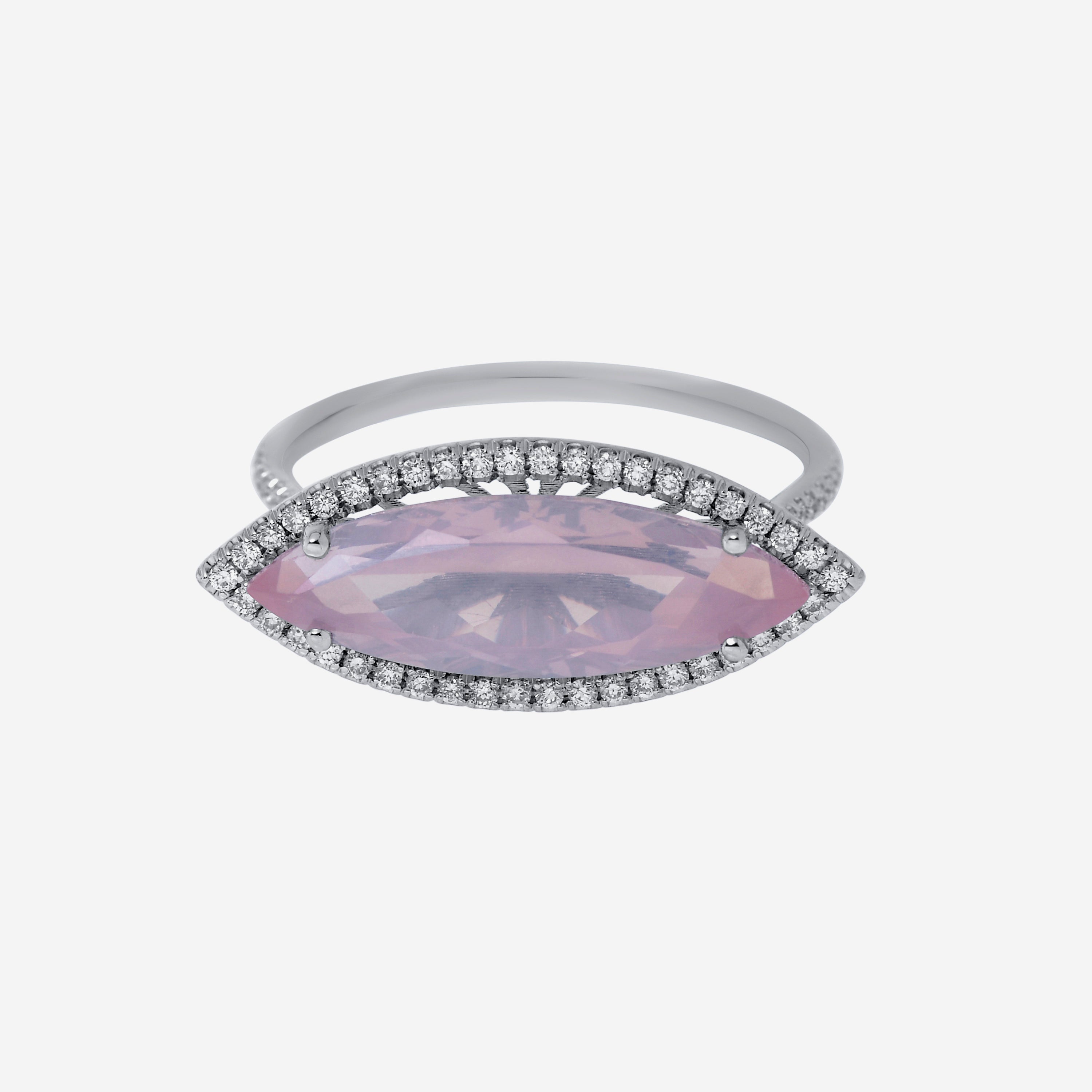 Suzanne Kalan 18K White Gold Diamond 0.27ct. tw. and Rose Quartz Ring sz 6.5 DKR549-WGRQ - THE SOLIST