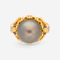 Konstantino Melissa 18K Yellow Gold, Blue Sapphire and Black Pearl Ring  200140