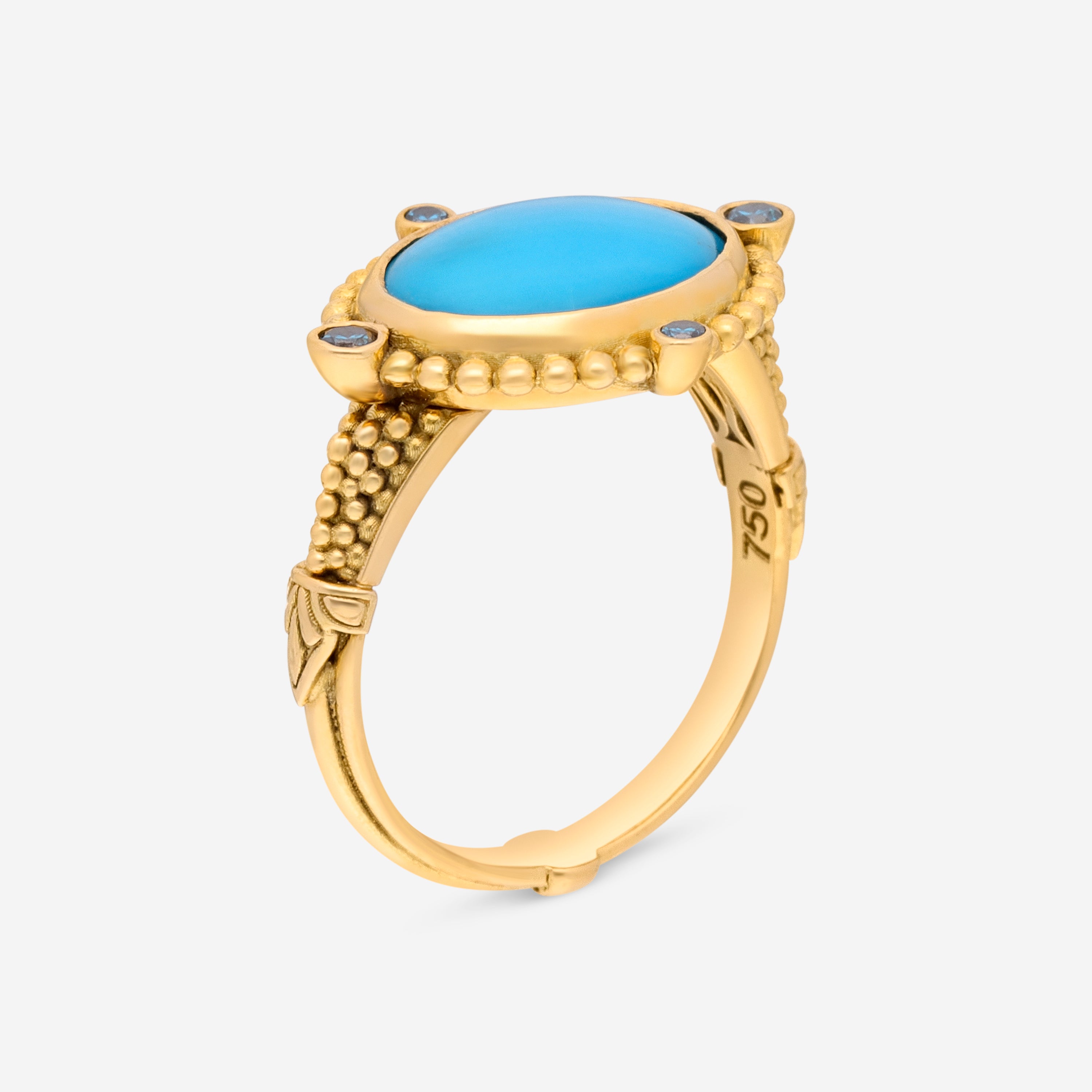 Konstantino Limited 18K Yellow Gold, Turquoise, and Blue Diamond Ring DMK01122-18KT-470