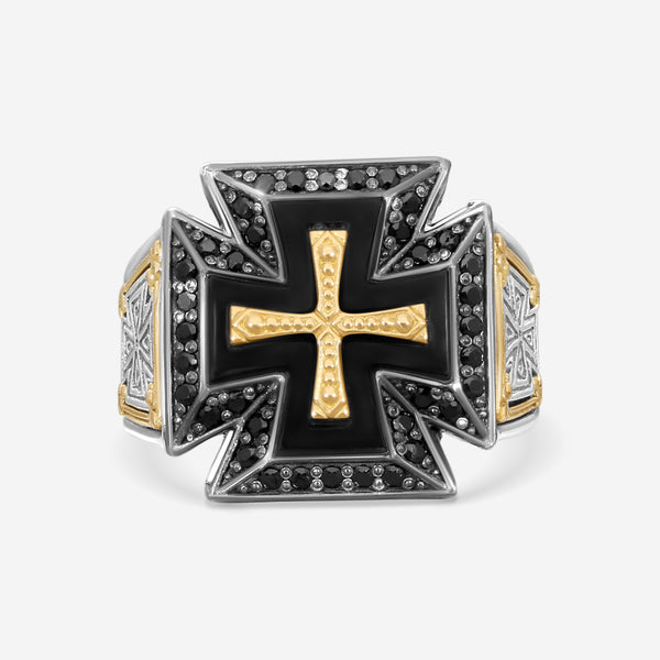 "KONSTANTINO – “Ares” Sterling Silver & 18K Yellow Gold, Black Diamond Ring (DIA: 0.460 ct. twd. VVS) – DMK1961-248 S11  Ring Size: 11.0 Width: 0.31 in." - THE SOLIST