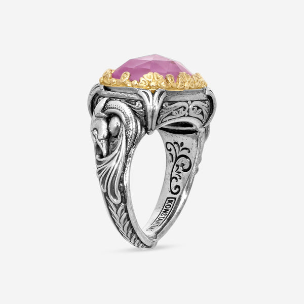 Konstantino Pink Mother of Pearl Sterling Silver & 18K Yellow Gold Doublet Ring Sz. 6 DMK2049-308-S6