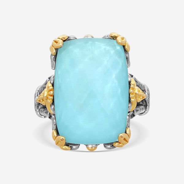 "KONSTANTINO – “Gen K 2” Sterling Silver & 18K Yellow Gold, Aquamarine Triplet Ring (AT: 20 x 14 mm) – DMK2123-677 S7  Center (AT): 20 x 14 mm Ring Size: 7.0 Width: 0.12 in." - THE SOLIST