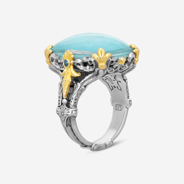"KONSTANTINO – “Gen K 2” Sterling Silver & 18K Yellow Gold, Aquamarine Triplet Ring (AT: 20 x 14 mm) – DMK2123-677 S7  Center (AT): 20 x 14 mm Ring Size: 7.0 Width: 0.12 in." - THE SOLIST