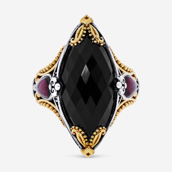 Konstantino Calypso Sterling Silver and 18K Yellow Gold, Onyx and Corundum Statement Ring DMK2125-486 S8