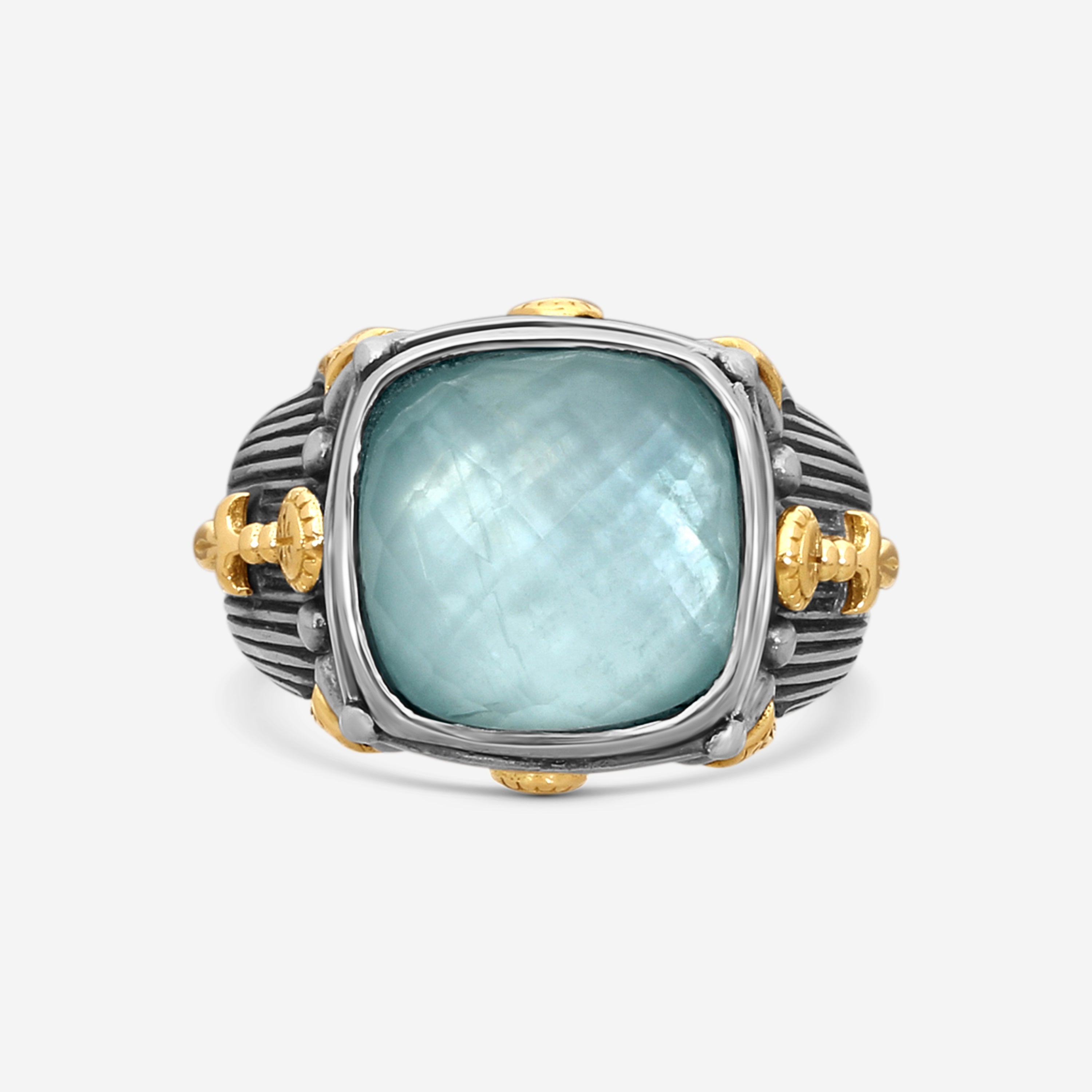 KONSTANTINO – “Gen K 2” Sterling Silver & 18K Yellow Gold, Aquamarine Triplet Ring (AT: 11.8 mm) – DMK2148-655 S7

Center (AT): 11.8 mm
Ring Size: 7.0
Width: 0.12 in. - THE SOLIST