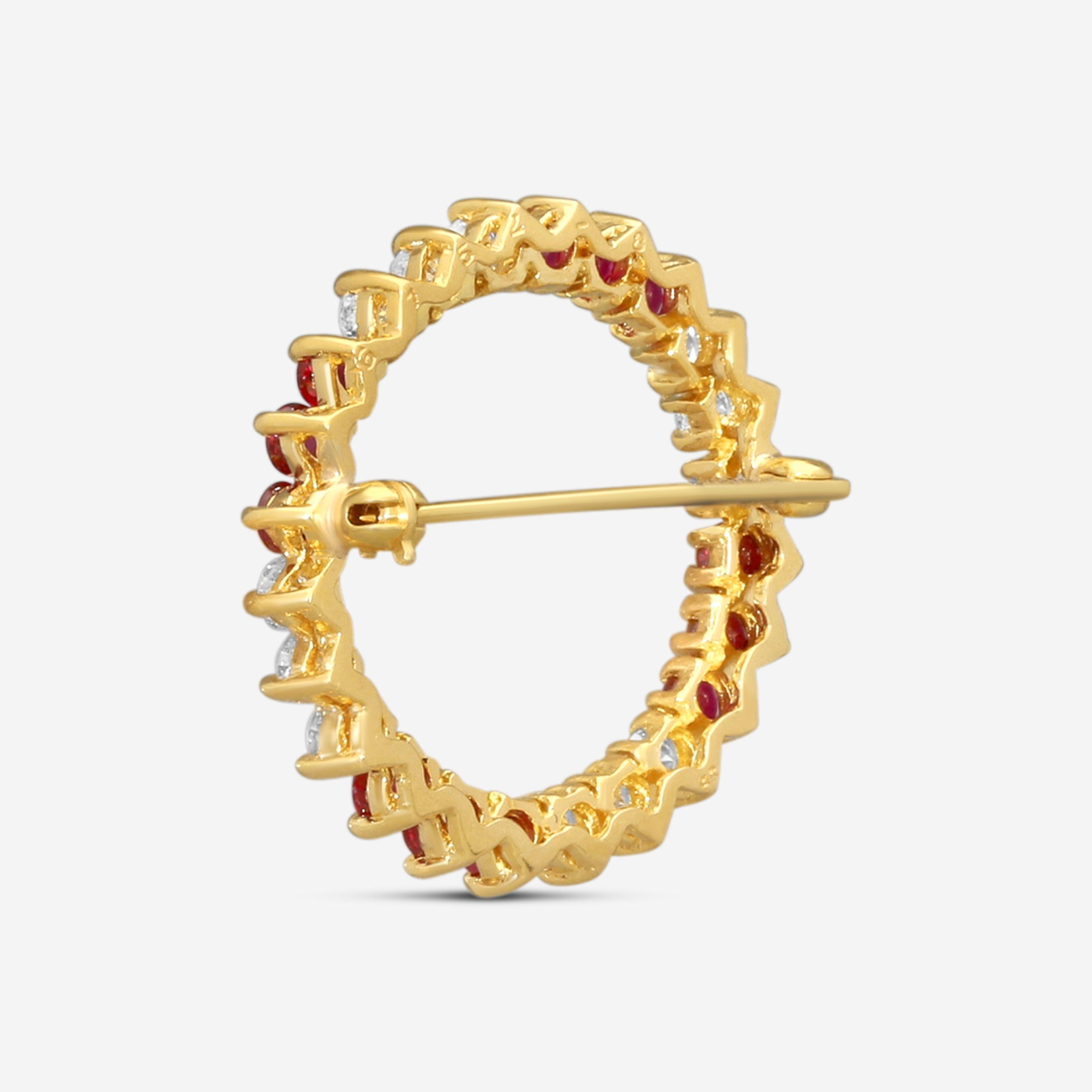 Suna 18K Yellow Gold Ruby & Diamond Circle Pin P7343RY