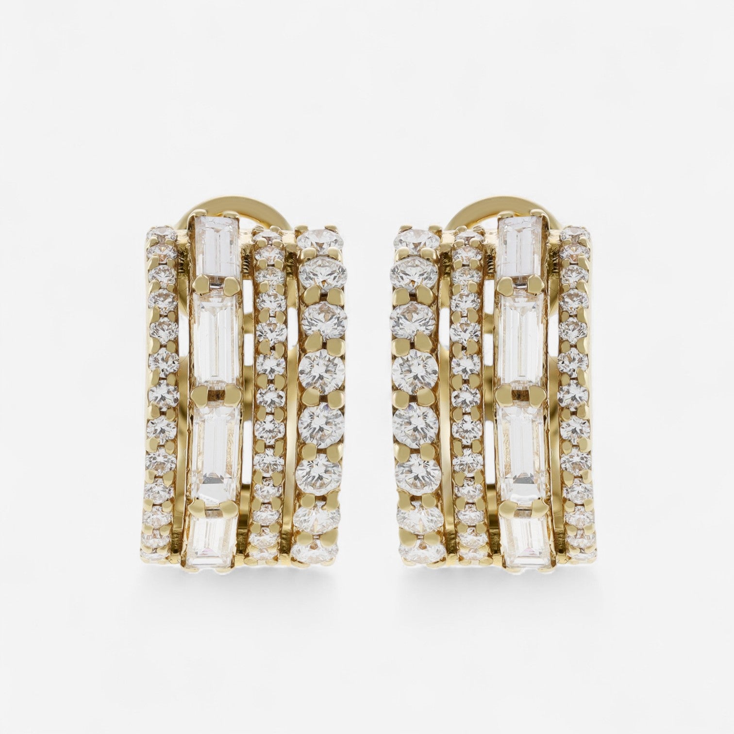 Crivelli 18K Yellow Gold Diamond 4-Row Prong Set Huggie Earrings E0303E - THE SOLIST