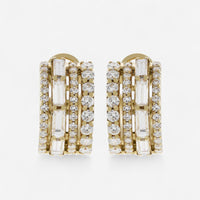 Crivelli 18K Yellow Gold Diamond 4-Row Prong Set Huggie Earrings E0303E - THE SOLIST