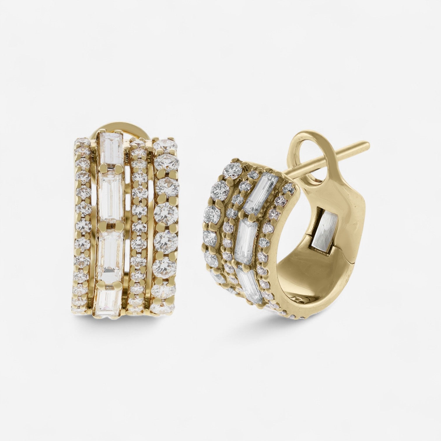 Crivelli 18K Yellow Gold Diamond 4-Row Prong Set Huggie Earrings E0303E - THE SOLIST