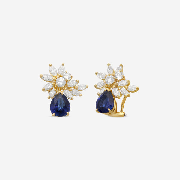 Suna Brothers 18K Yellow Gold Sapphire & Diamond Earrings E1830SY