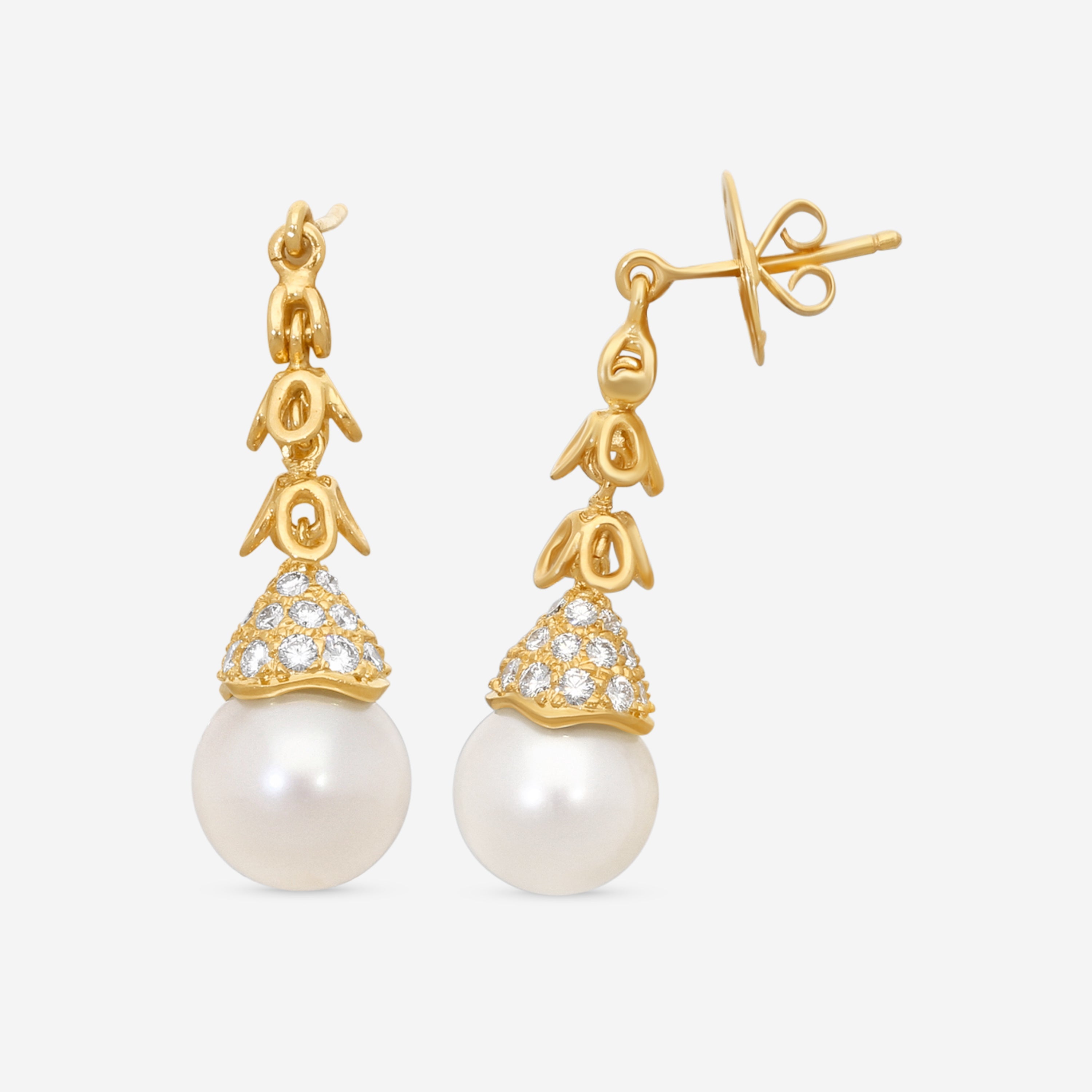 ASSAEL - 18k Yellow Gold, Freshwater Pearl Earrings (Gross: 10.74 gr.; DIA: 1.36 ct. twd. / PRL: 10.5 x 11.0mm (FW)) - E2820 - THE SOLIST