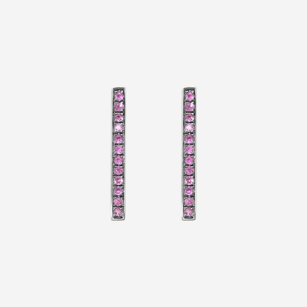 THE SOLIST Sydney Evan 14K rose gold bar stud earrings featuring round pink sapphires with blackened rhodium accents.