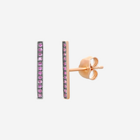 THE SOLIST Sydney Evan 14K rose gold bar stud earrings featuring round pink sapphires with blackened rhodium accents.