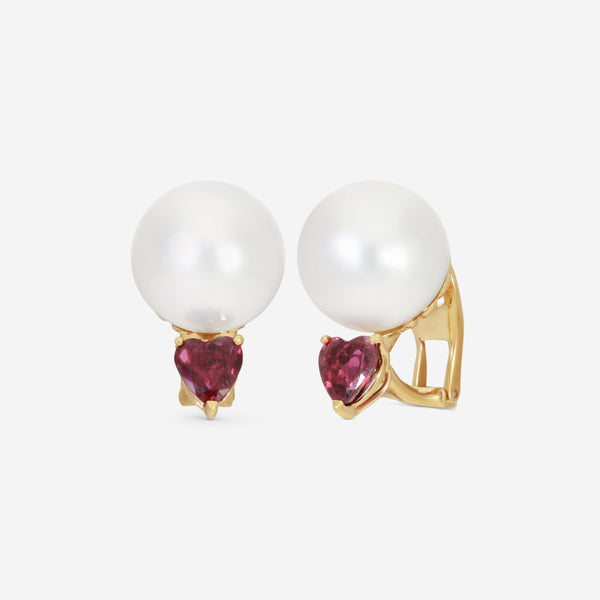 Assael 18K Yellow Gold Akoya Pearl & Heart Shaped Ruby Earrings E2956 - THE SOLIST