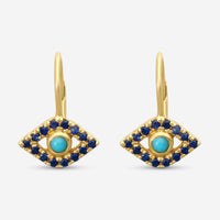 Sydney Evan Large Bezel Protective Eye 14K Yellow Gold Turquoise and Sapphire Drop Earrings E35954TQS-Y