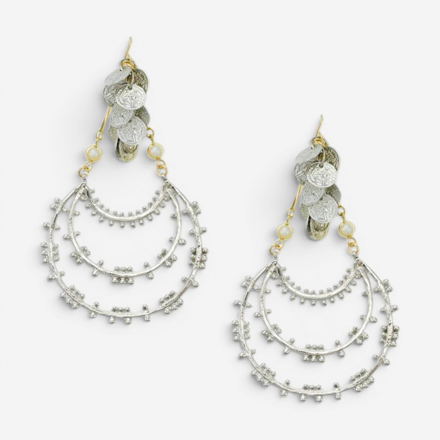 Devon Leigh Rhodium Plated Brass & 14K Yellow Gold Pearl Dangle Earrings E3768