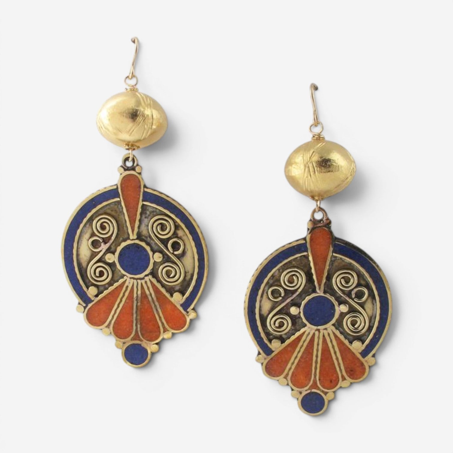 Devon Leigh 18K Yellow Gold Plated Brass Lapis & Red Coral Dangle Earrings E4391