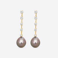 ASSAEL - Tahitian Natural Color Cultured Pearl and Diamond Earrings; 2 Drop Pearls 13.4 x 12.0mm, 10 Diamonds 1.26 ct, Post & Backs,18K YG - E4681 - THE SOLIST