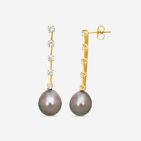 ASSAEL - Tahitian Natural Color Cultured Pearl and Diamond Earrings; 2 Drop Pearls 13.4 x 12.0mm, 10 Diamonds 1.26 ct, Post & Backs,18K YG - E4681 - THE SOLIST